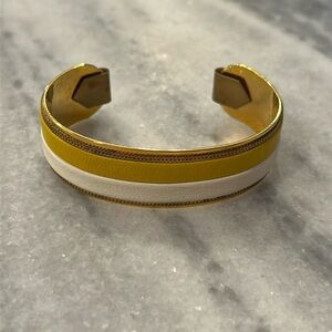 Leather and Brass Cuff Bracelet in Yellow and White